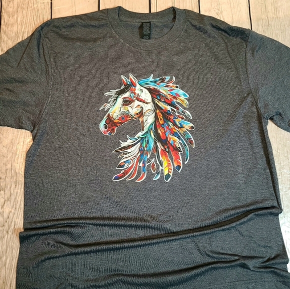 Native Feathered Horse Graphic Tee – Western Boho T-Shirt for Women - Picture 5 of 14